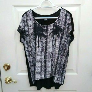 Bobeau Black White Sheer Abstract Palm Trees Top